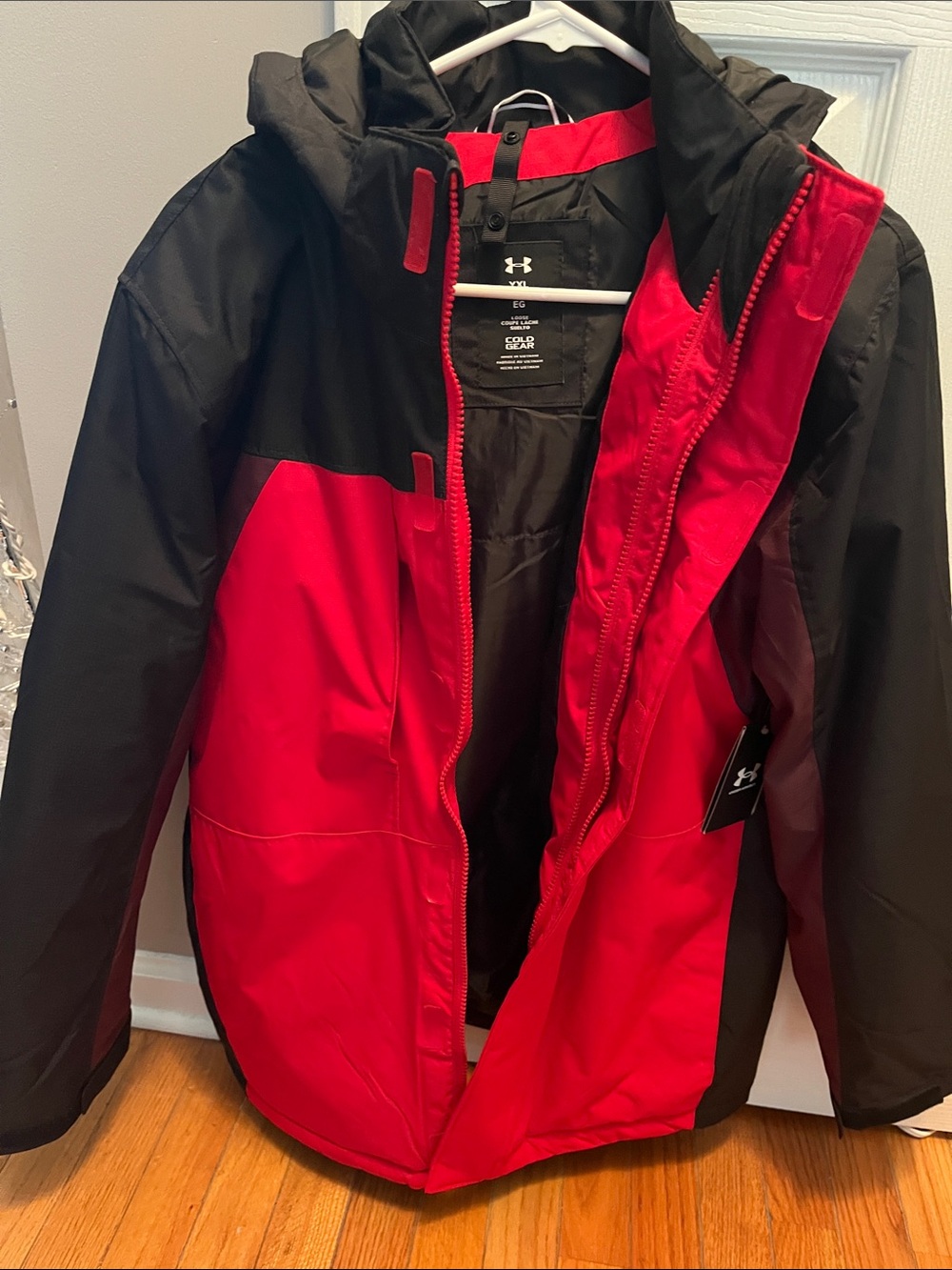 Under Armour Red and Black Hooded Insulated Coat